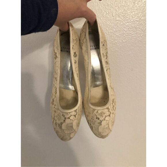Vintage Stuart Weitzman Ivory Satin Lace Round Toe Wedding Pumps Heels 10 - Picture 8 of 15